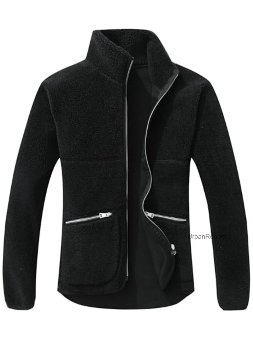 Fuzzy Fleece Jacket Long Sleeve Full Zip Sherpa Coat Stand Collar